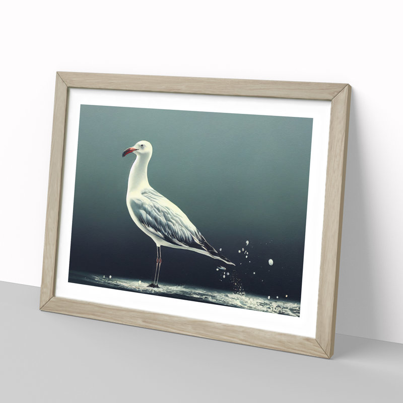 XH1022-5599X Lone Seagull - Single Picture Frame Print, 46cm H x 64cm W, Grey