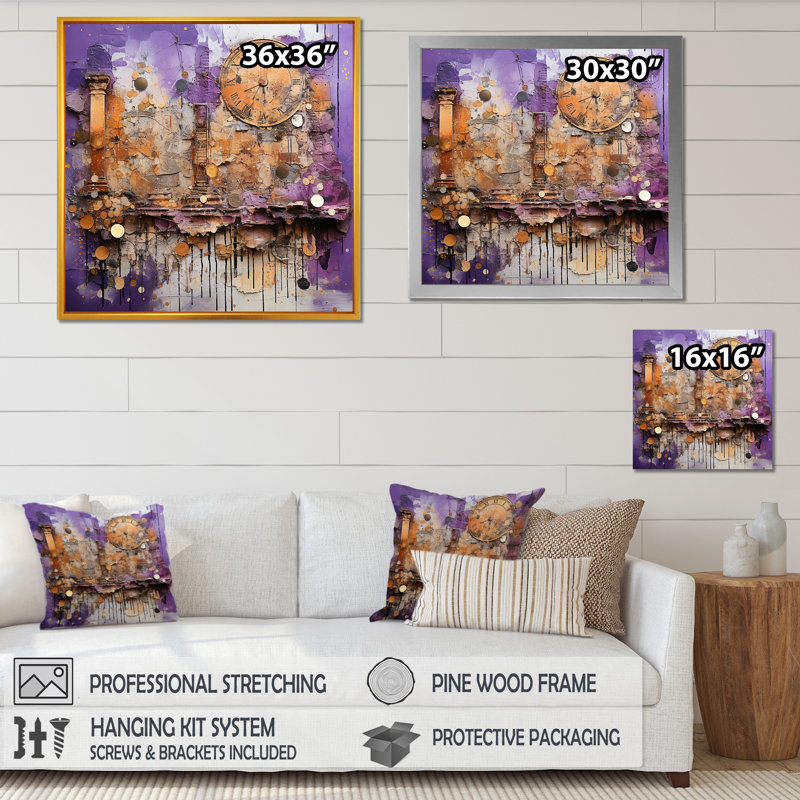 Mauve et jaune, collage intemporel III - Classics, art mural, Toile tendue, 36" H x 36" W