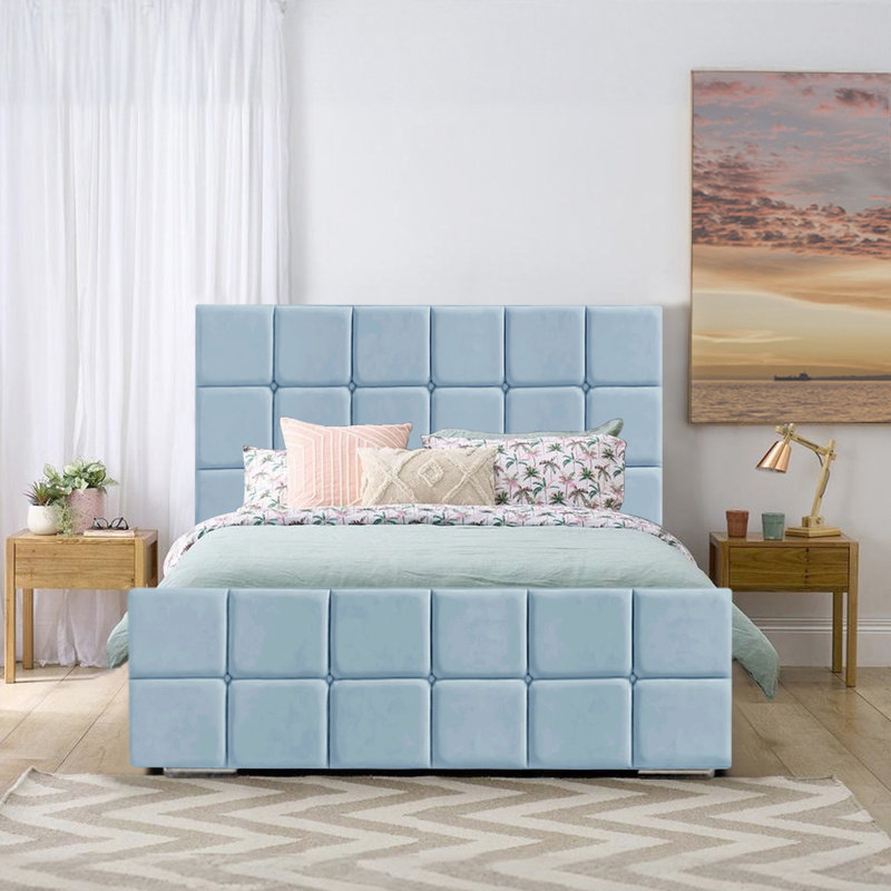 Alurd Upholstered Bed, Double (4'6), Sky Blue