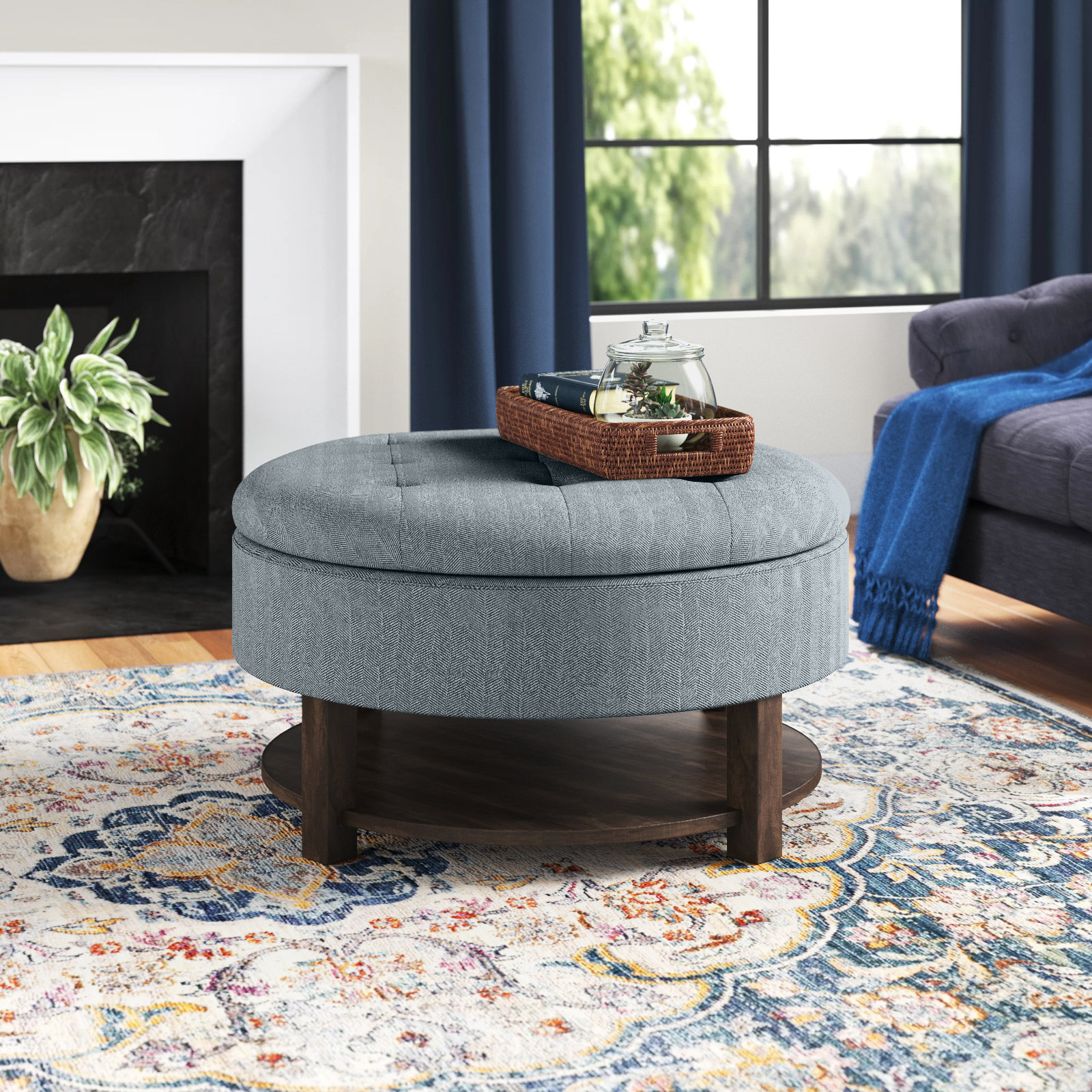 Comfortable Fabric Ottoman Foot Stool with Wood Storage