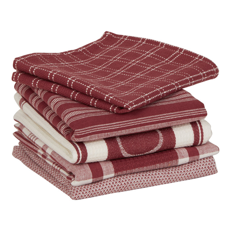 Cotton Stripe Jacquard Kitchen Towel Linen Set, Barn Red