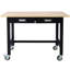 Work Bench, Workbench with Drawer Storage, Heavy Duty Bamboo Wood Work Table with Wheels for Garage Home Office