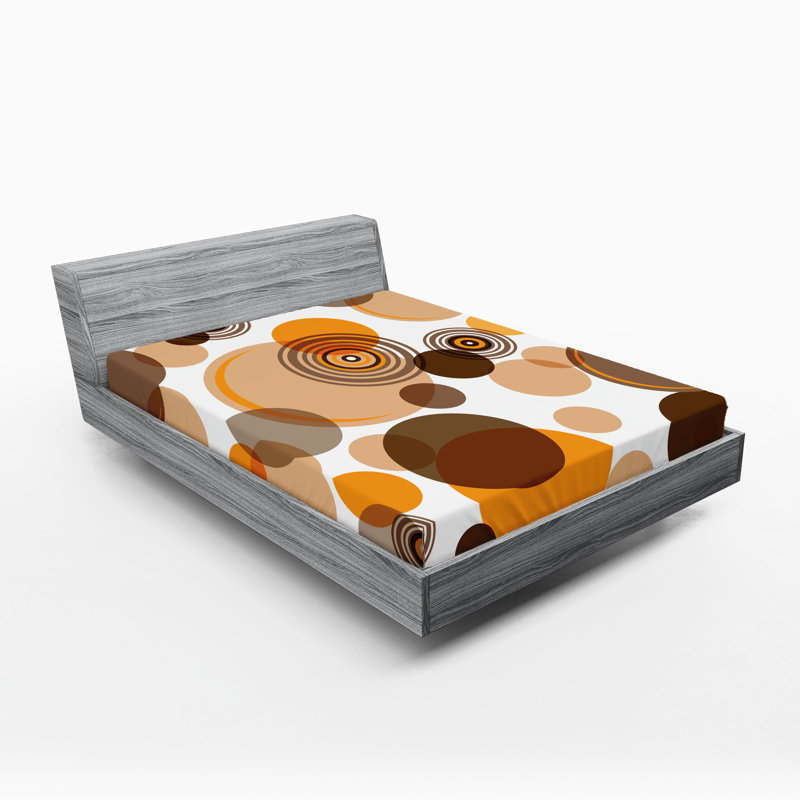 Drap-housse Ambesonne, paquet de 2, Drap-housse grand, Orange / brun / pois brun clair / abstrait