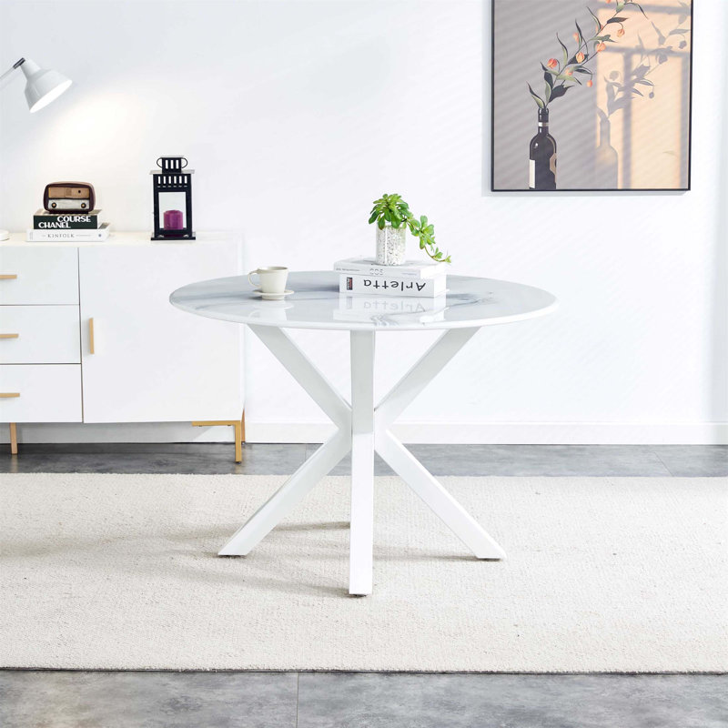 Table de salle à manger Mid-Century moderne en panneau de fibres à densité moyenne avec pieds croisés, idéale pour 4 à 6 personnes