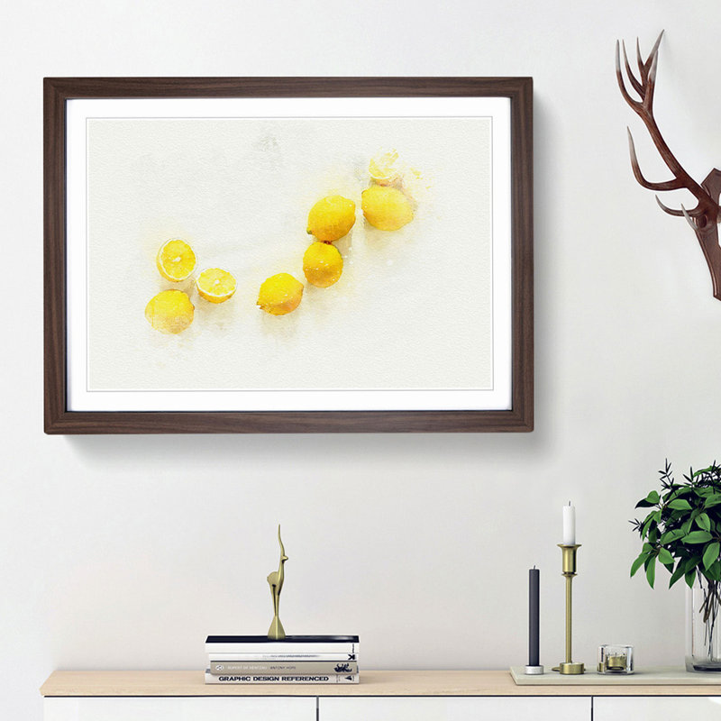 Lemon Fruit in Abstract - Picture Frame Graphic Art Print, 48cm H x 65cm W x 2cm D, Walnut Framed