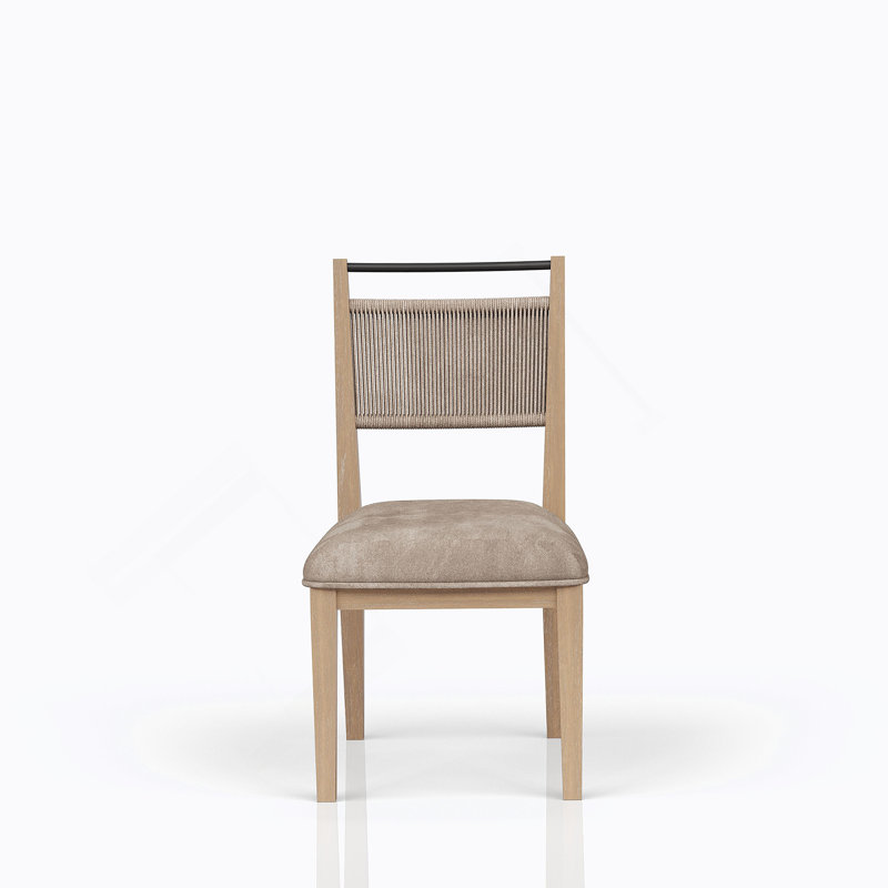 Chaise confortable à dossier en corde avec une finition caramel élégante pour la détente, Brun