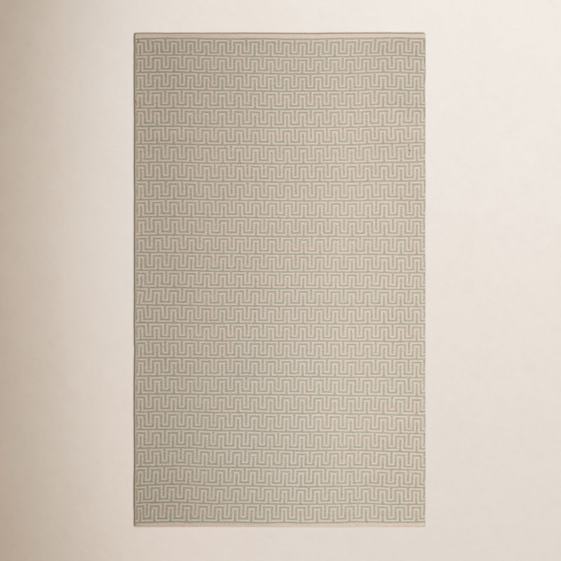 Bradshaw Zipper Blue/Ivory Handwoven Cotton Rug, Rectangle 5' x 8'