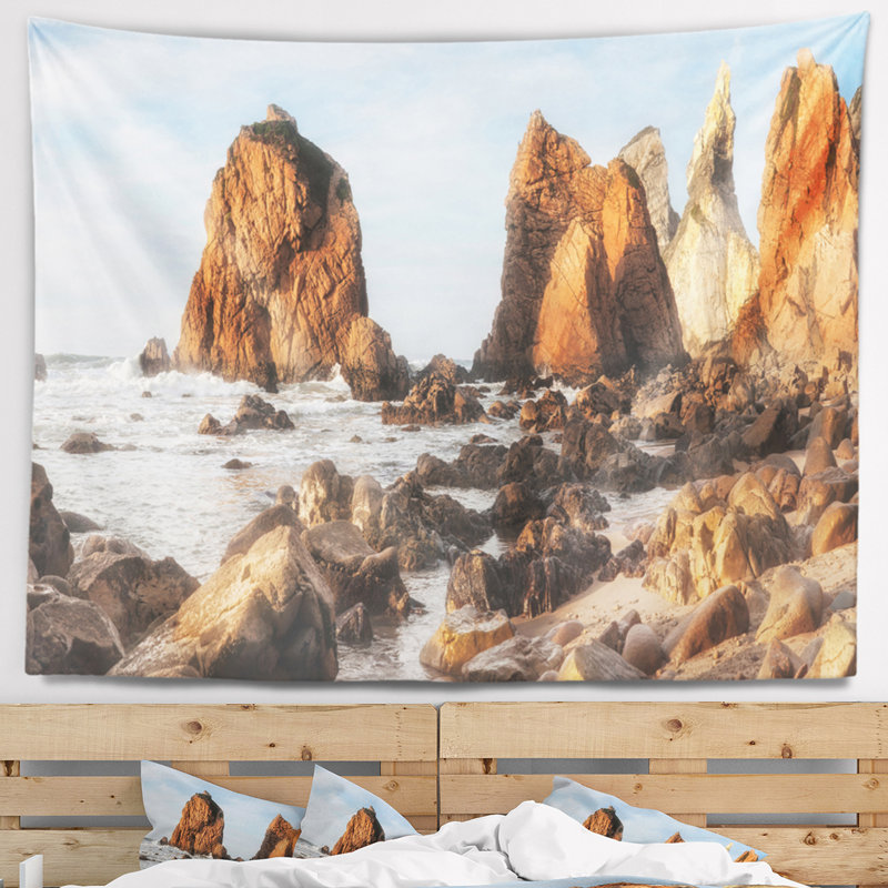 Paysage marin, tapisserie, côte atlantique rocheuse, H 50 po x l 60 po