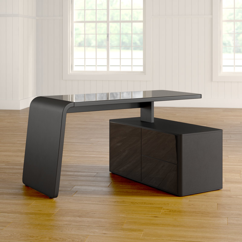 Altus L-Shaped Glass Top, Black/Matte Black