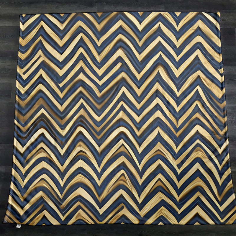 Throw Blanket, 68" W x 80" L, Blue/Yellow, Chevron/Abstract
