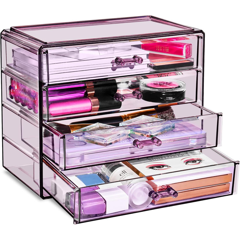 Présentoir à maquillage et à bijoux - 4 grands tiroirs, rose, Mauve