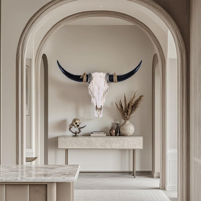 Bull Skull Wall Decor - Longhorn & Steer Skull Horns For Rustic Farmhouse Style, Home & Office