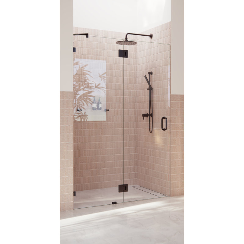 Halo 48.5 in. x 78 in. Frameless Glass Hinge Shower Door, Oil Rubbed Bronze
