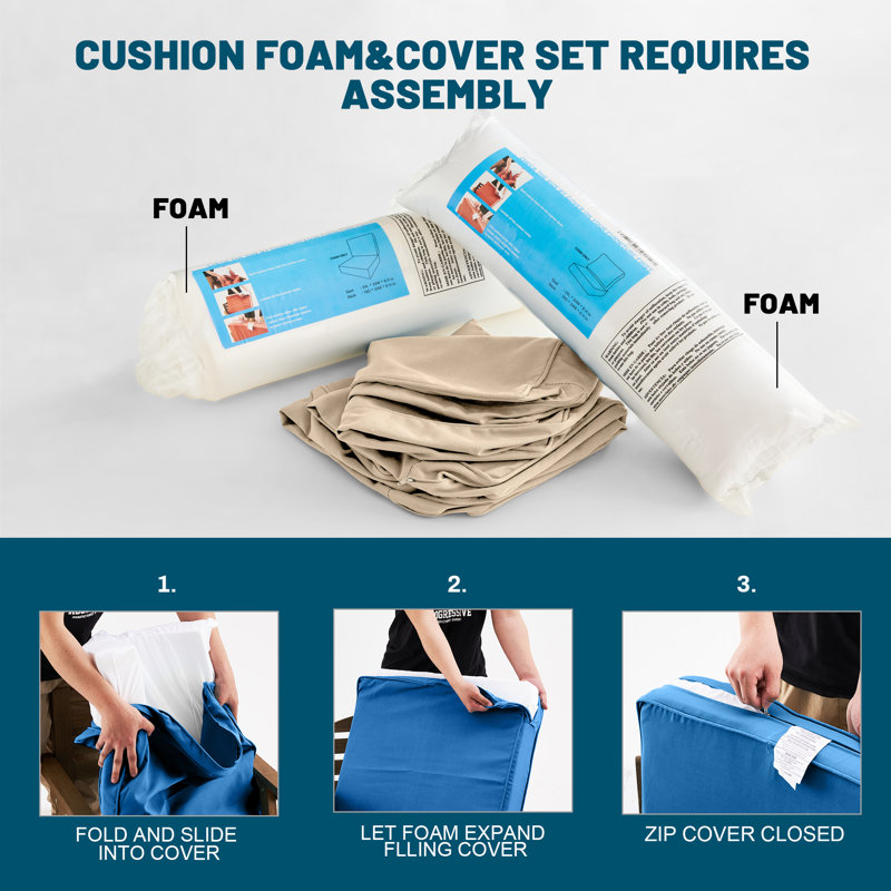Outdoor Seat Cushion Set, Waterproof & Fade Resistant Patio Chair Cushions, Outdoors Cushion For Patio Furniture, 24 X 24 X 6 Inch, Outdoor Couch Cushions With Zippers，Beige