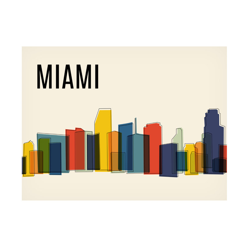 Cityscapes Miami Mid Century Modern Cityscape, H 14 po x l 19 po x P 2 po