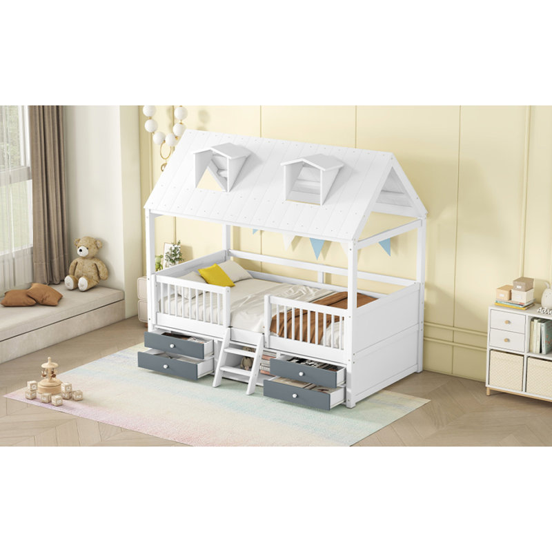 Structure de lit simple en bois, blanc, Lit simple, Blanc