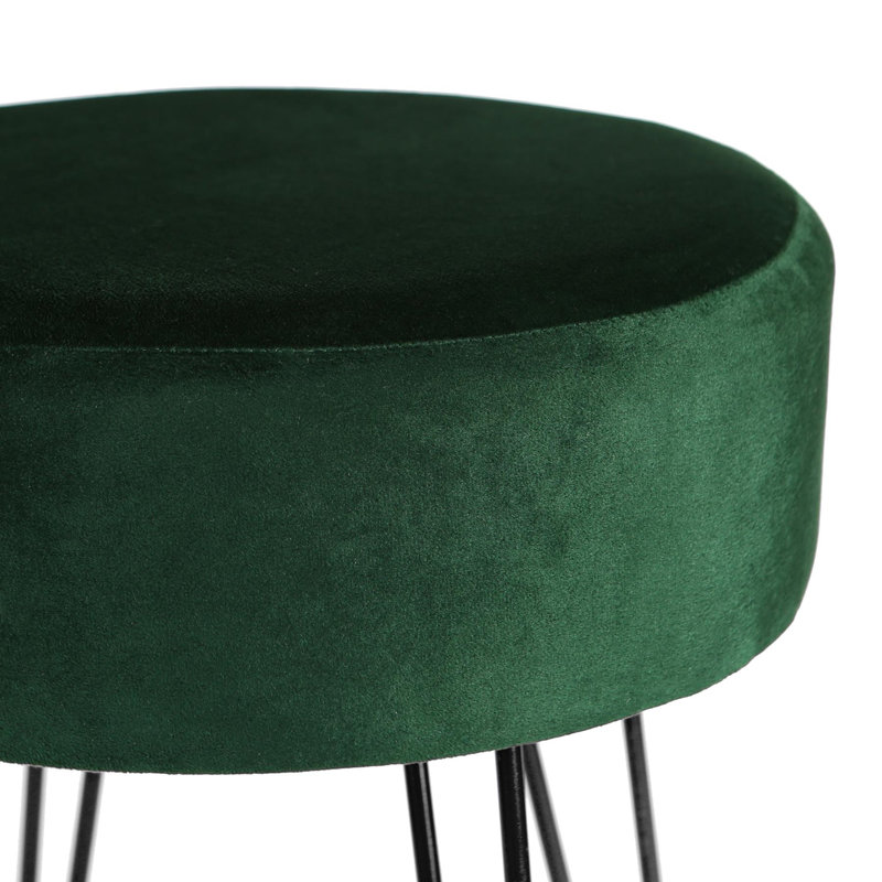 Harbour Housewares Round Velvet Footstool, Black, Green