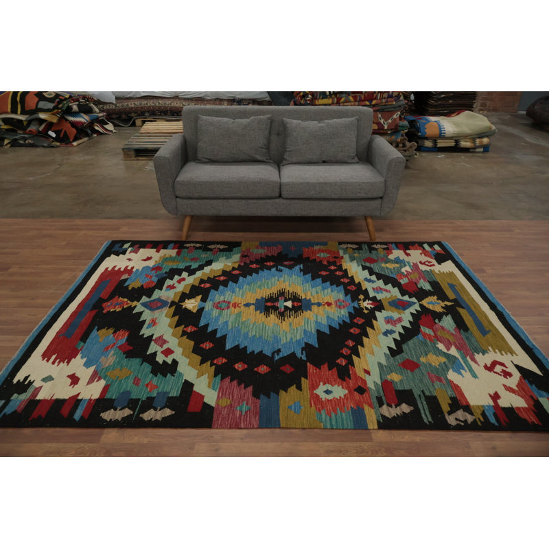 Tapis artisanal complexe en kilim coloré 6 x 8