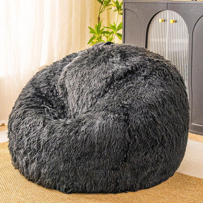 Housse de pouf en fausse fourrure moelleuse, housse de meuble douce et confortable, noire, sans rembourrage