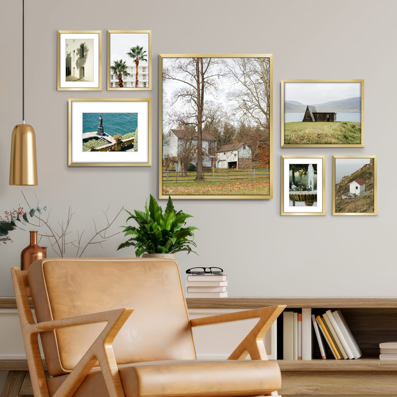 Drennon Metal Picture Frame - Set of 7 with Mat, Gold