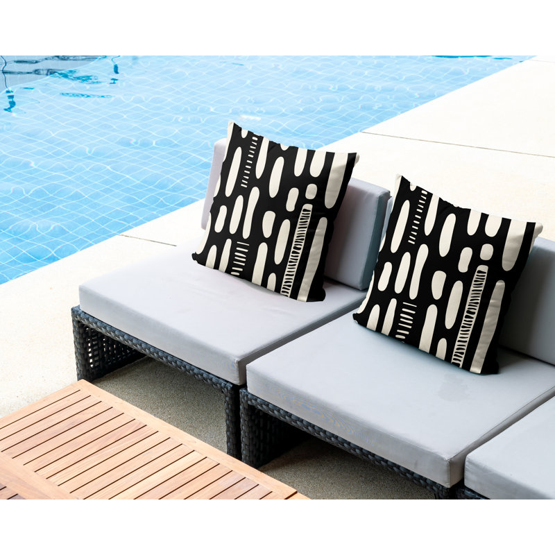 Jeté carré en polyester intérieur / extérieur, L 15 po x H 15 po, Noir / bleu marine