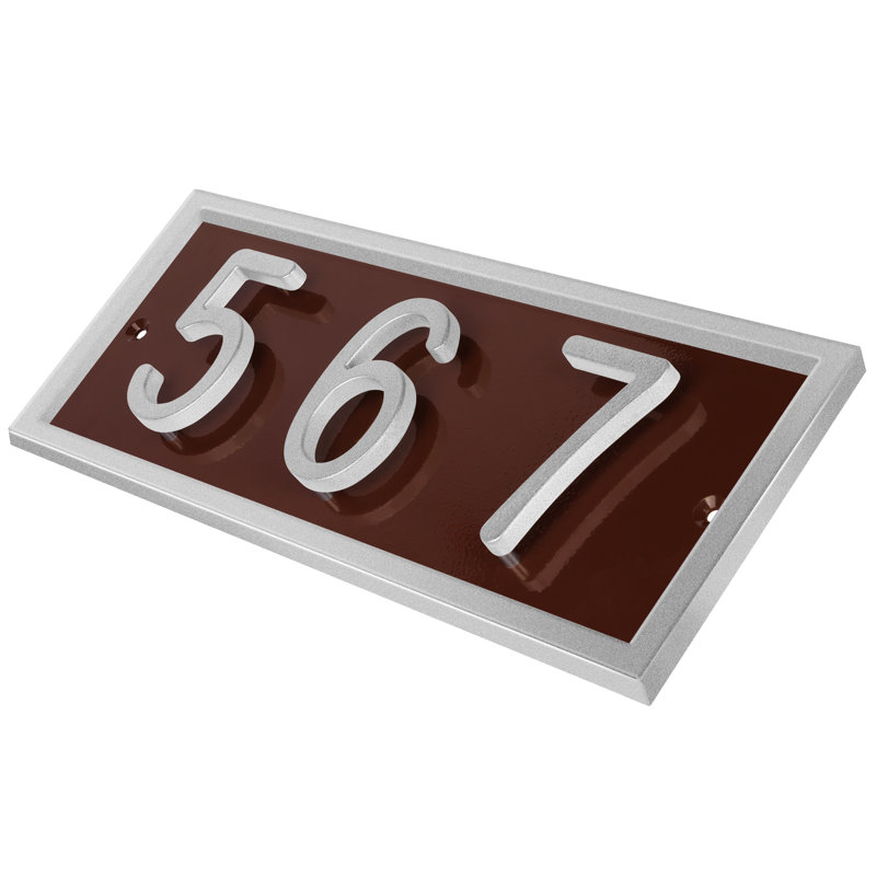 Plaque d'adresse horizontale flottante en aluminium Royal Shade, Argent argent, Oui, Brun