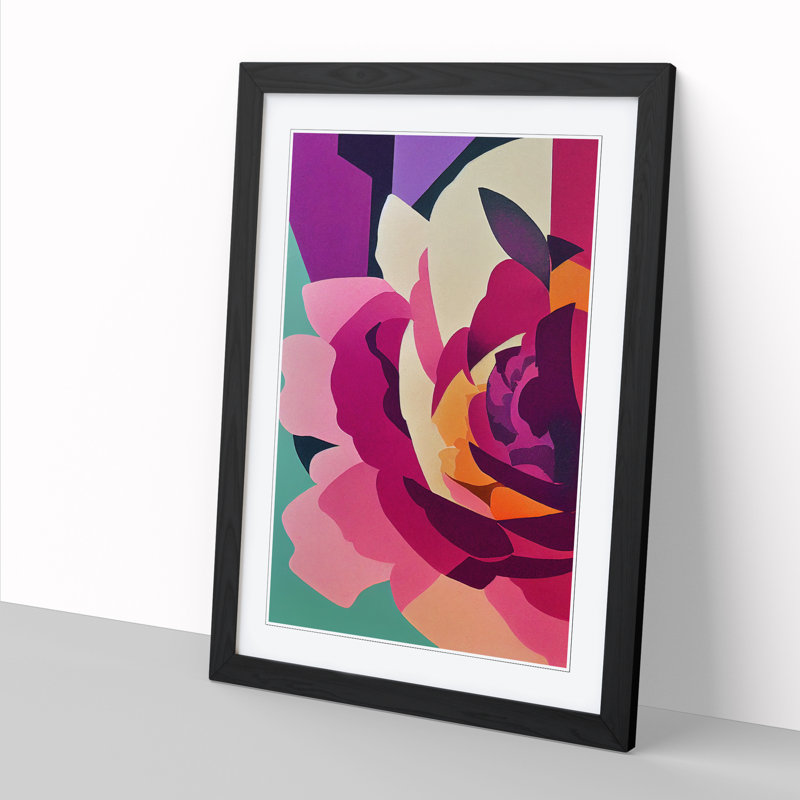 Peony Flower Suprematism - Single Picture Frame Print, Black, 46cm H x 34cm W x 2cm D