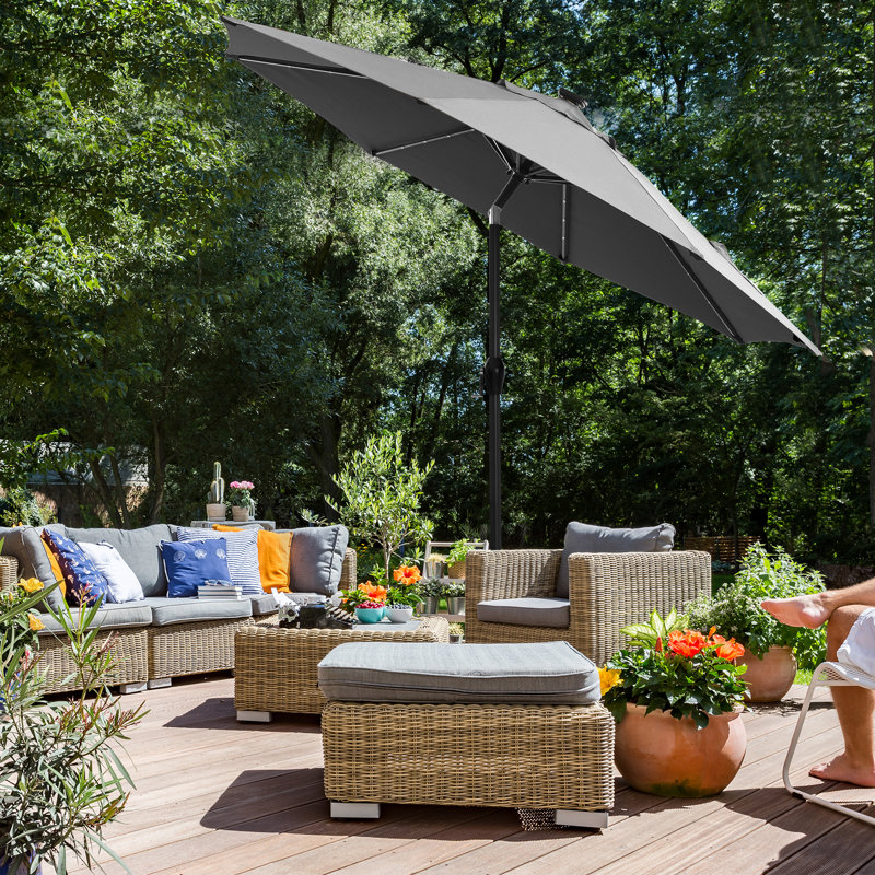 Ethel 300cm Lighted Parasol, Grey/Brown/Blue, 241cm H x 270cm W x 270cm D
