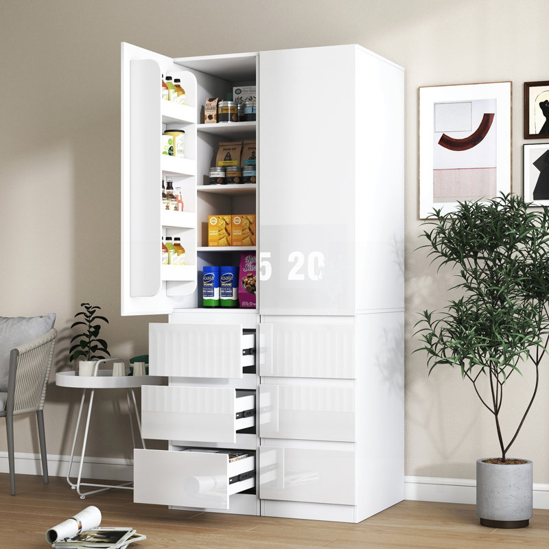 Espace de rangement spacieux pour garde-manger avec tablettes, tiroirs et portes pour une vie moderne organisée