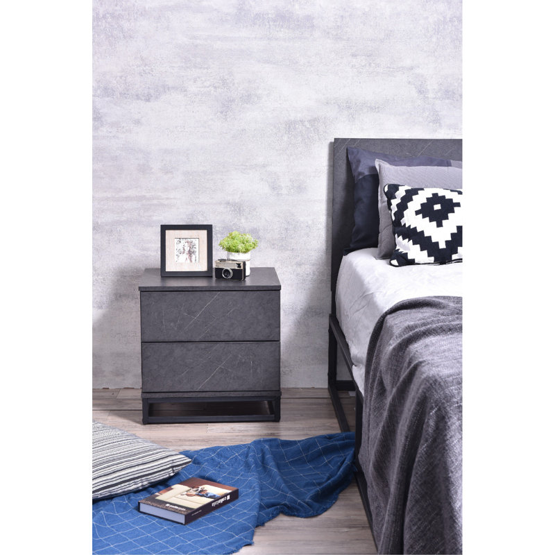 Bloomsbury 50 cm W Bedside Table, Black/Grey Stone