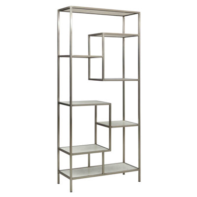 Jihoon Brushed Nickel and White Marble Modern 80-inch Tall Bookcase by Everly Quinn