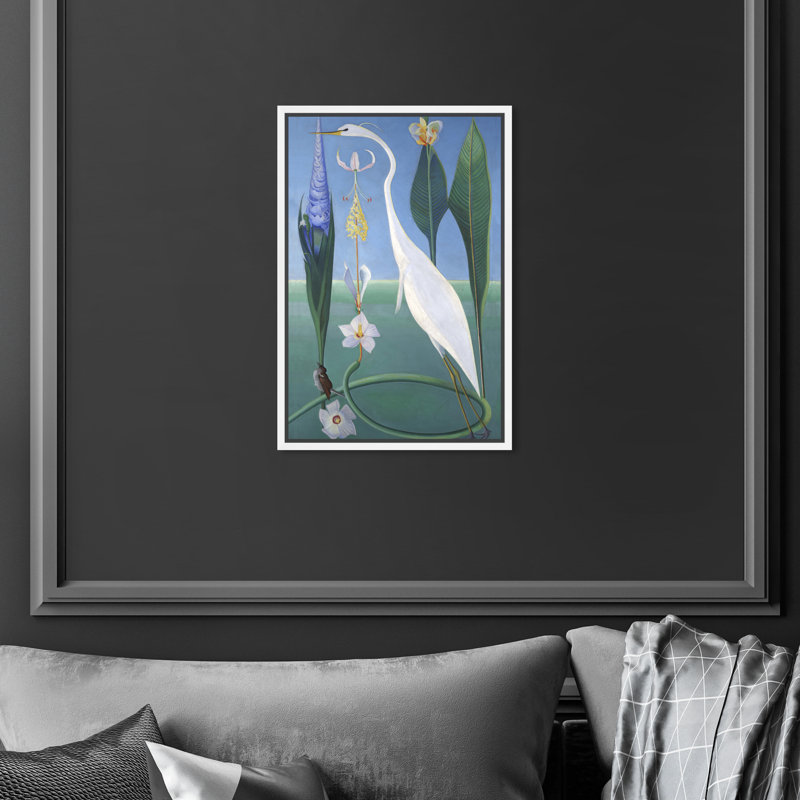 Oiseau dans un jardin - Peinture, H 15 po x l 10 po, Cadre blanc