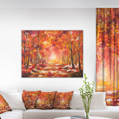 Autumn Forest in Red Shade - Landscape Art Print Canvas