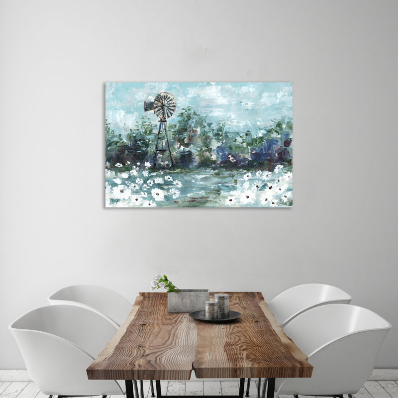 «Windmill In Field Of Daisies», toile tendue par August Grove®, H 32 po x l 48 po x P 1,5 po