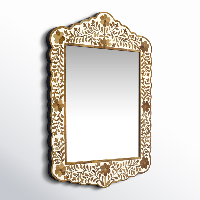 Ren Botanic Bone Inlay Traditional Distressed Accent Mirror, Brown