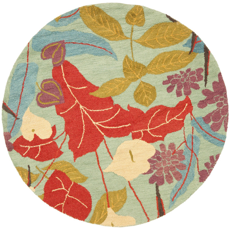 Emrick Hand Hooked Wool Floral Rug, Round 6'