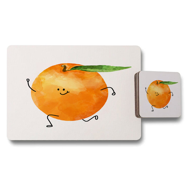 Placemat And Coaster Set With Wood Backing Teal Lemon Artwork Exclusive 12 Piece Collection