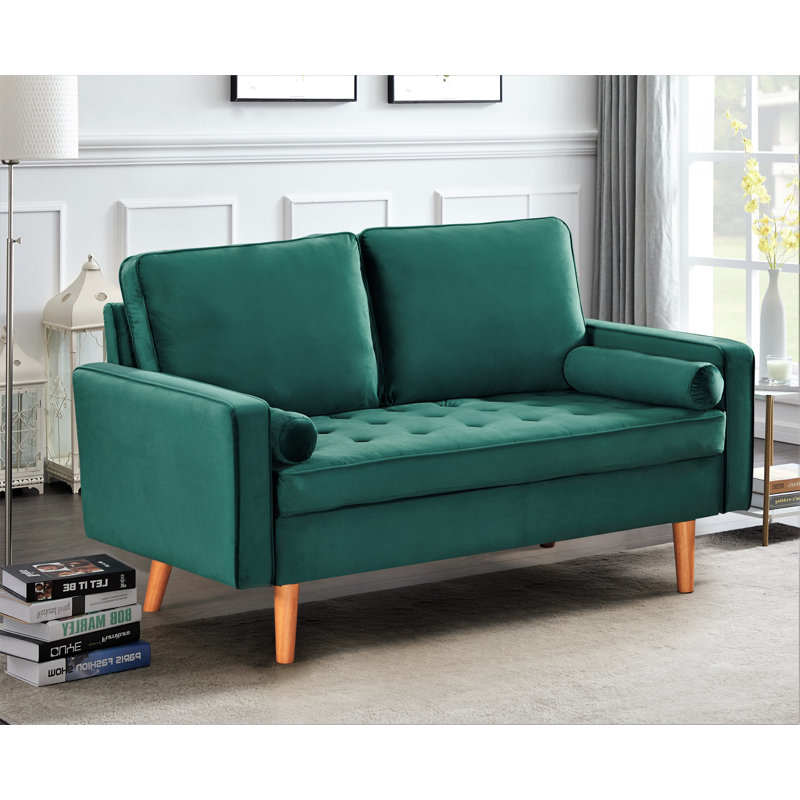 Ellysia 58'' Velvet Loveseat, Green Velvet