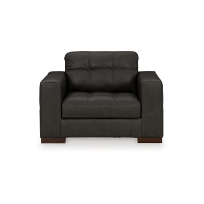 Lenie Oversized Chair, Block Stitched Dark Grey Real And Faux Leather