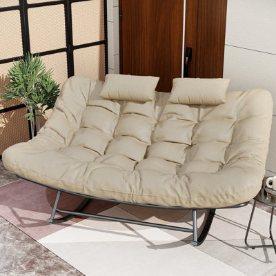 2-Person Oversized Outdoor Rocking Papasan Chair with Cushion