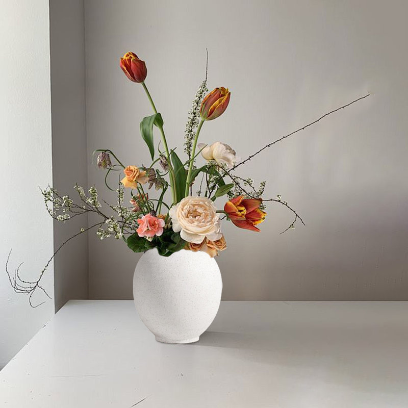 White Ceramic Vase, Round Floor Vase For Home Decor, 9.8" H x 8.5" W x 8.5" D