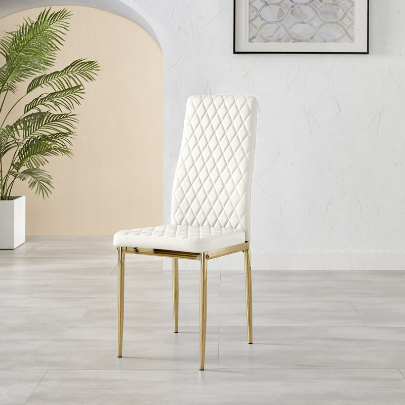 Chaises de salle à manger Morgan, Similicuir blanc Lorenzo Milan, Doré