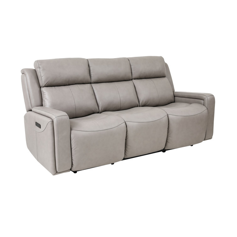 Claude Dual Power Headrest and Lumbar Support Reclining Sofa in Light Grey  Genuine Leather