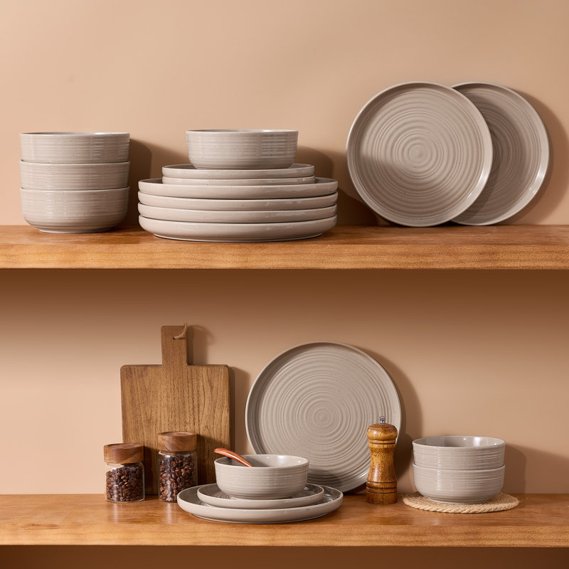 12-Piece Stoneware Dinnerware Set, Cinnamon Brown