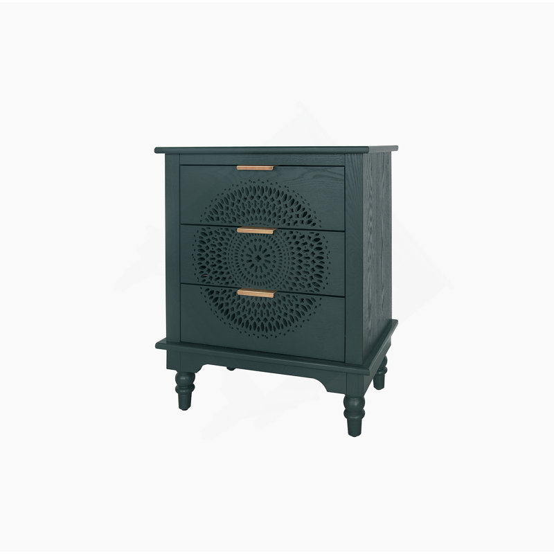 Commode à 3 tiroirs creux avec poignées en métal pour le salon et la chambre à coucher