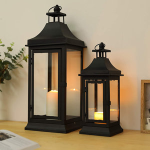 2 Piece Metal Tabletop Lantern Set