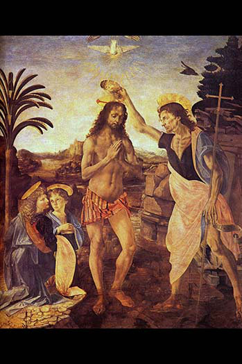 « christs baptism i » par da vinci, impression, H 36 po x l 24 po