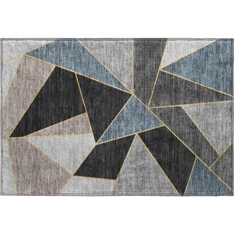 Premium Machine Washable Mayfield AMF636 Geometric Rug, 1'8" x 2'6", Blue