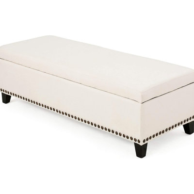 Storage Ottoman, Storage Bench With Safety Close Hinge, Linen Button-Tufted Ottoman Foot Rest