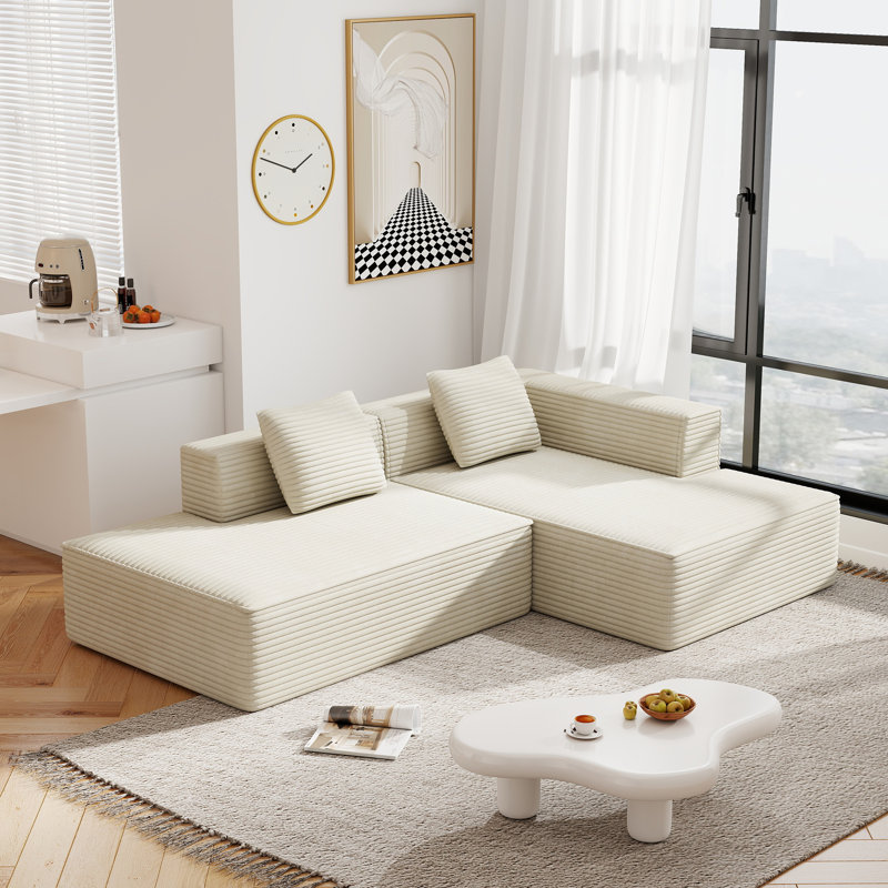 Boneless 90" Cloud Frameless Modular Sectional Sofa With Right Chaise Lounge - Modern Minimalist Corduroy Couch, Deep Seat & No Assembly Required
